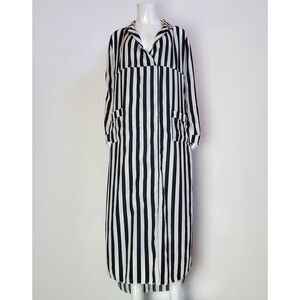 Cool Cube Black & White Striped Maxi Dress